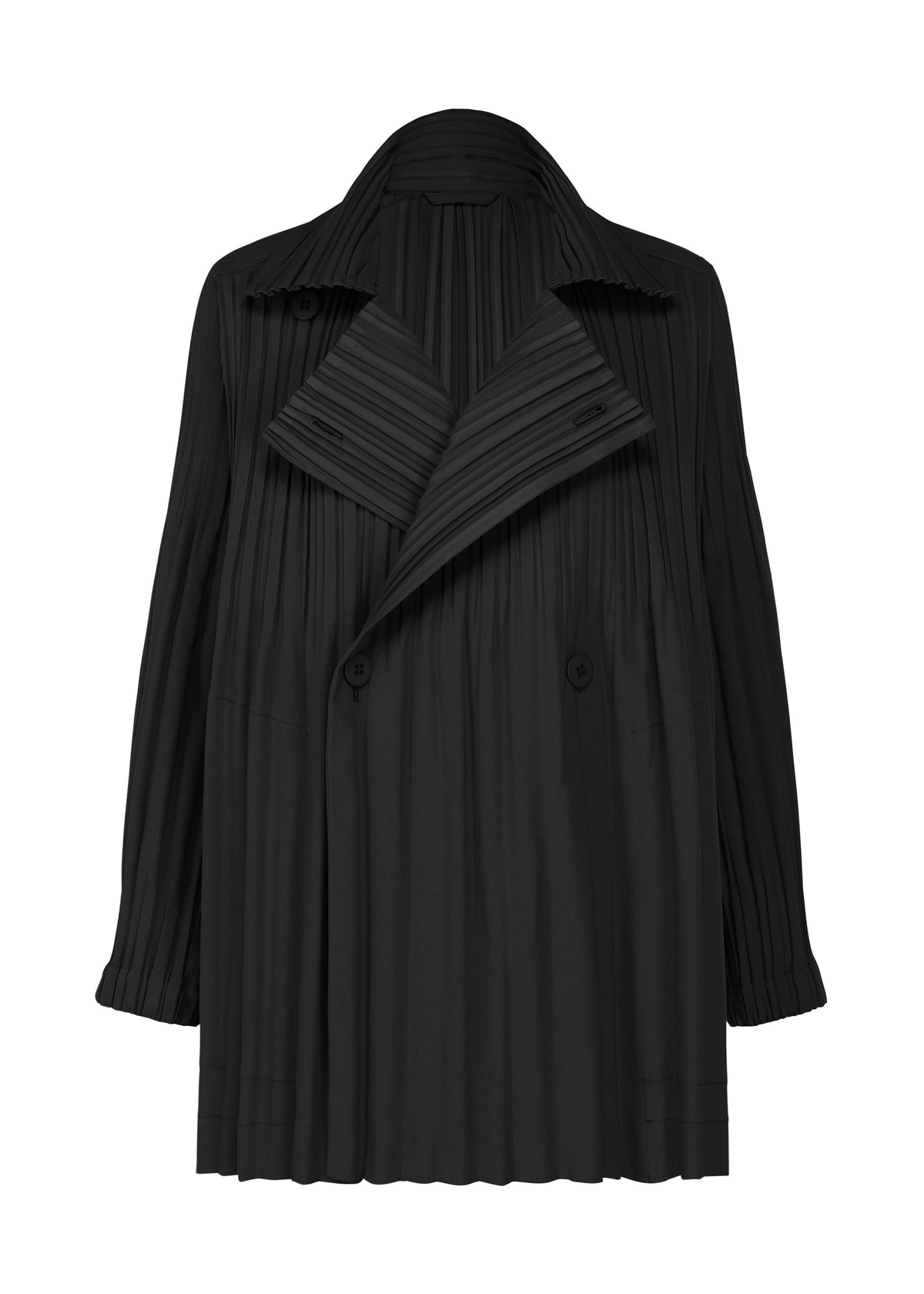 A product shot of the PLEATS PLEASE ISSEY MIYAKE SMOOTH COAT coat in black.