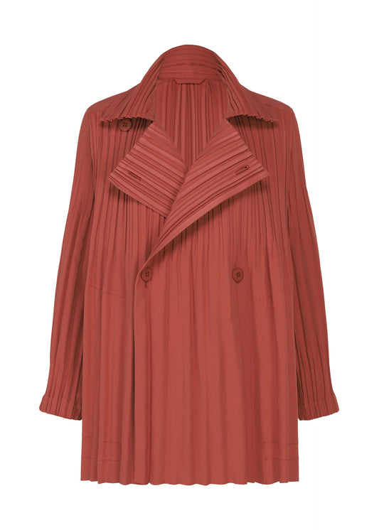 A product shot of the PLEATS PLEASE ISSEY MIYAKE SMOOTH COAT coat in terracotta.