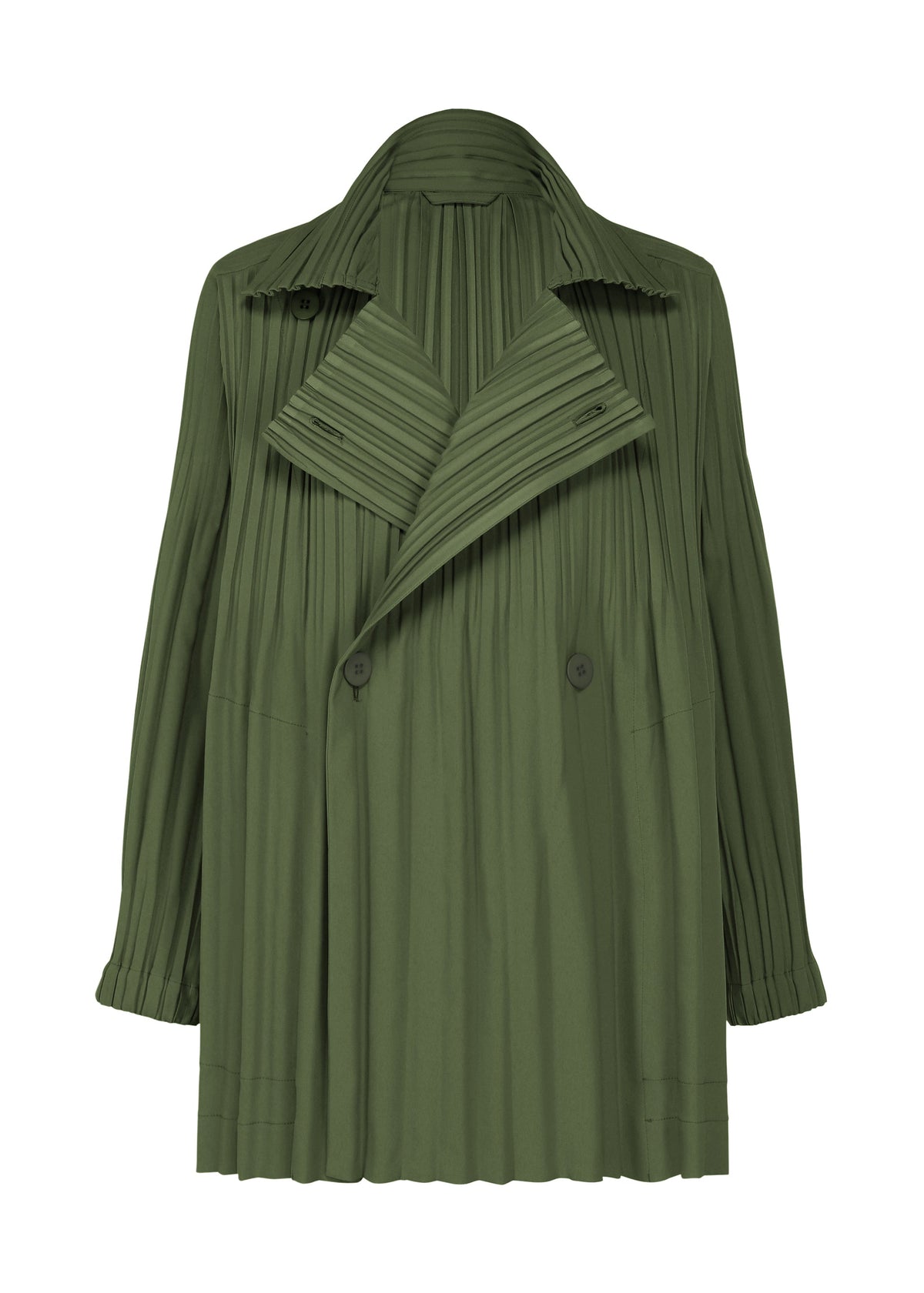 A product shot of the PLEATS PLEASE ISSEY MIYAKE SMOOTH COAT coat in khaki.