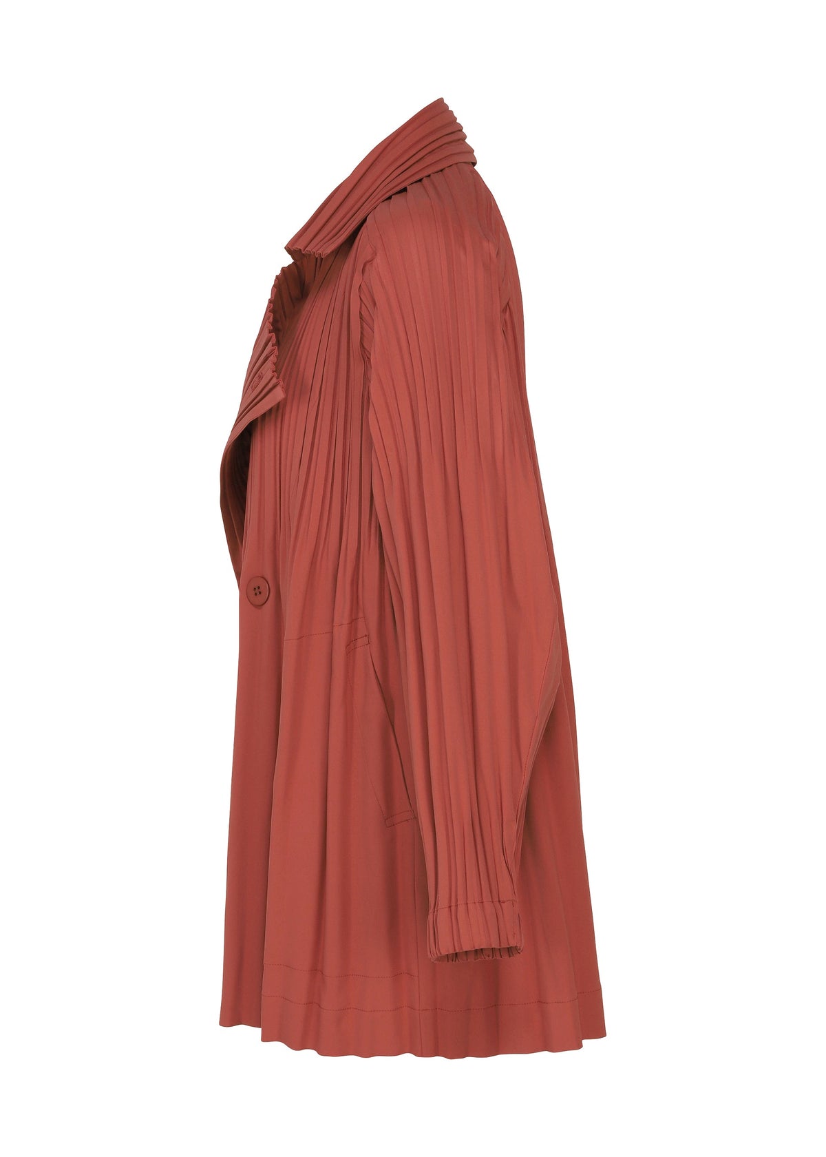 A detail shot of the PLEATS PLEASE ISSEY MIYAKE SMOOTH COAT coat.