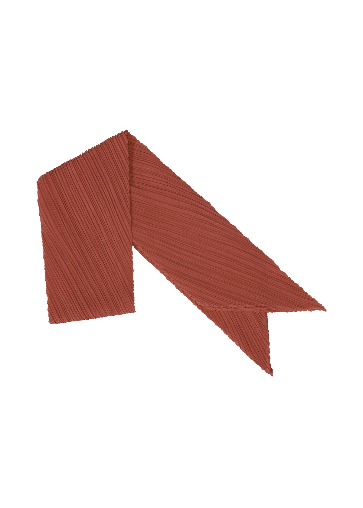 A product shot of the PLEATS PLEASE ISSEY MIYAKE MONTHLY SCARF SEPTEMBER stole in red brown.