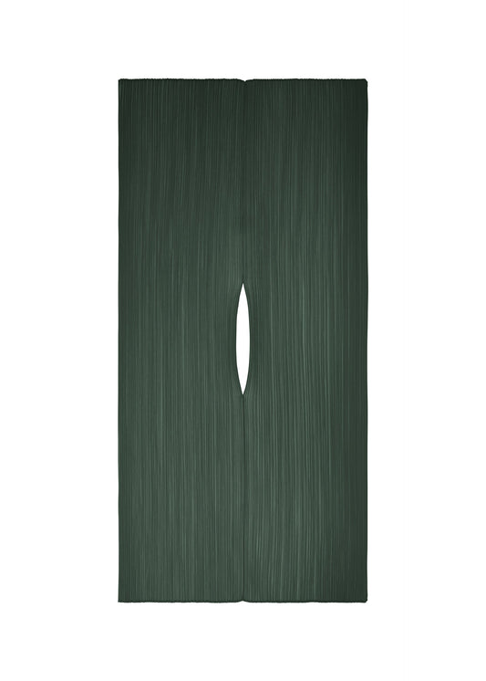 A product shot of the PLEATS PLEASE ISSEY MIYAKE MADAME-T OCTOBER stole in dark green.