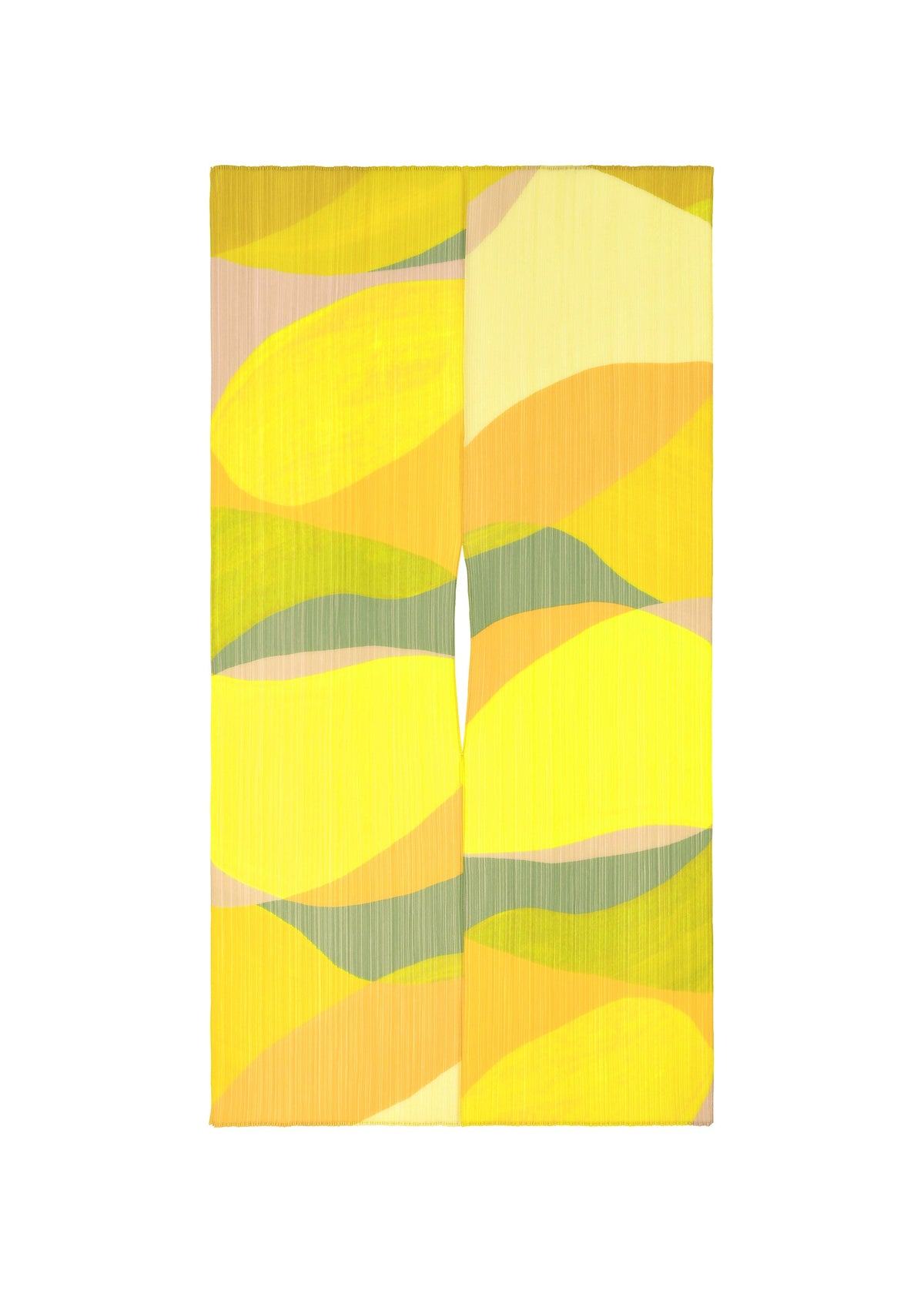 A product shot of the PLEATS PLEASE ISSEY MIYAKE ORBIT MADAME-T stole in yellow.