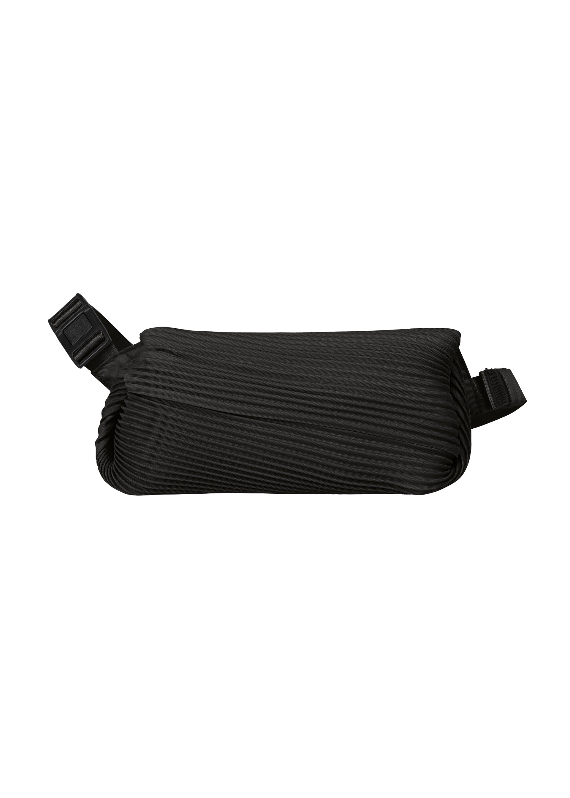 A product shot of the PLEATS PLEASE ISSEY MIYAKE BIAS PLEATS WAIST BAG bag in black.