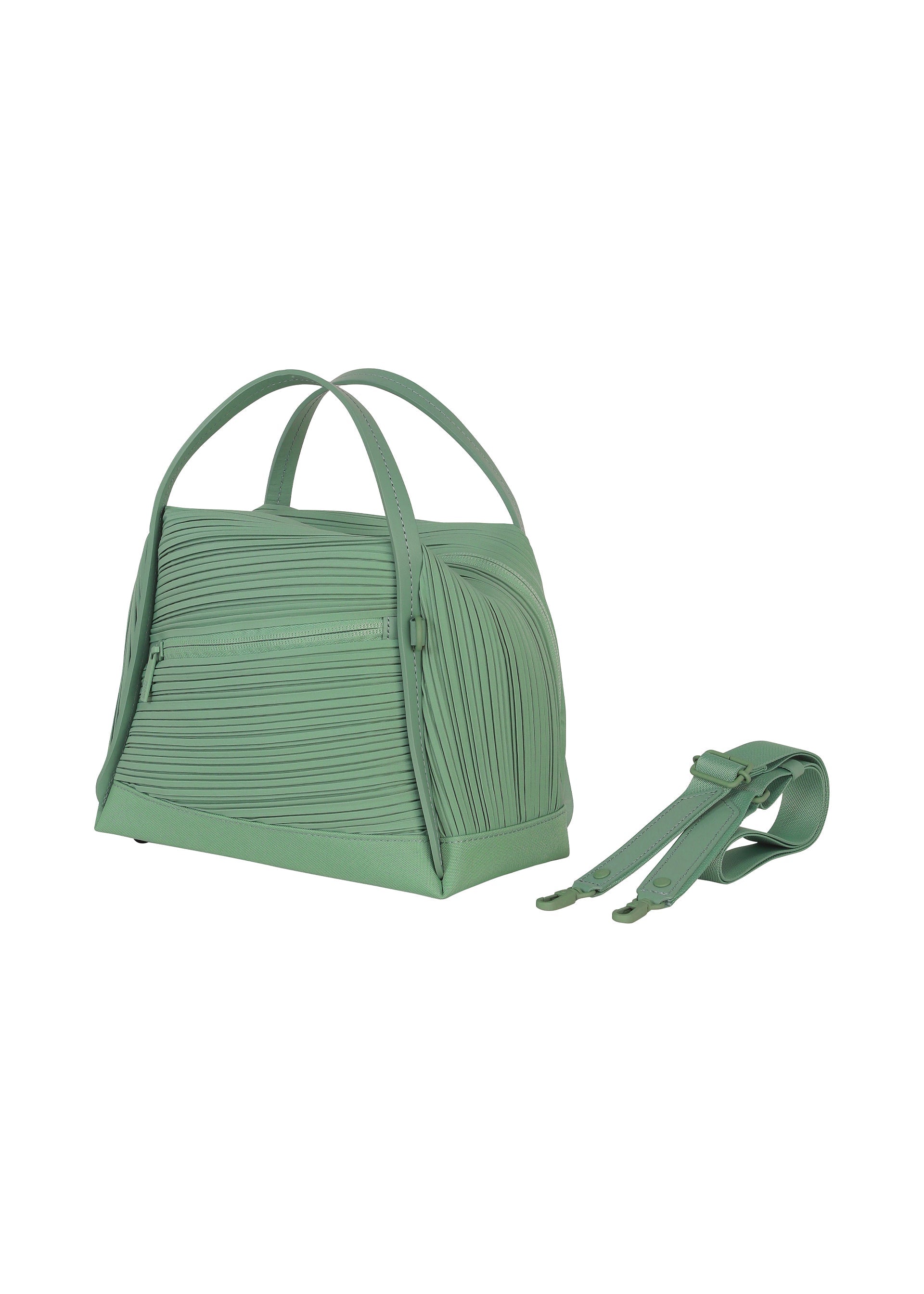 A detail shot of the PLEATS PLEASE ISSEY MIYAKE BIAS PLEATS BAG shoulder bag.
