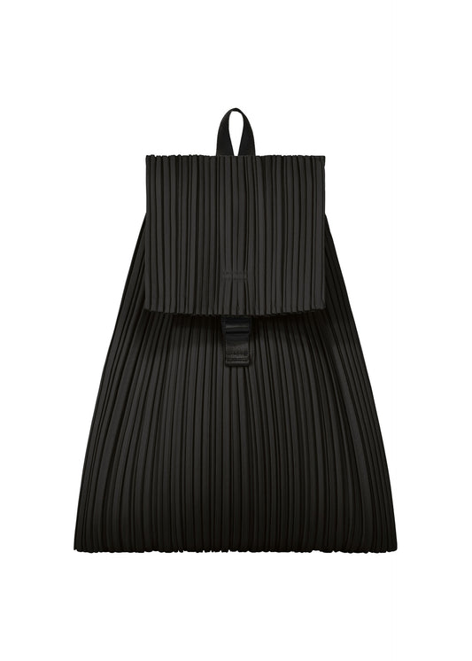 A product shot of the PLEATS PLEASE ISSEY MIYAKE PLEATS KNAPSACK backpack in black.