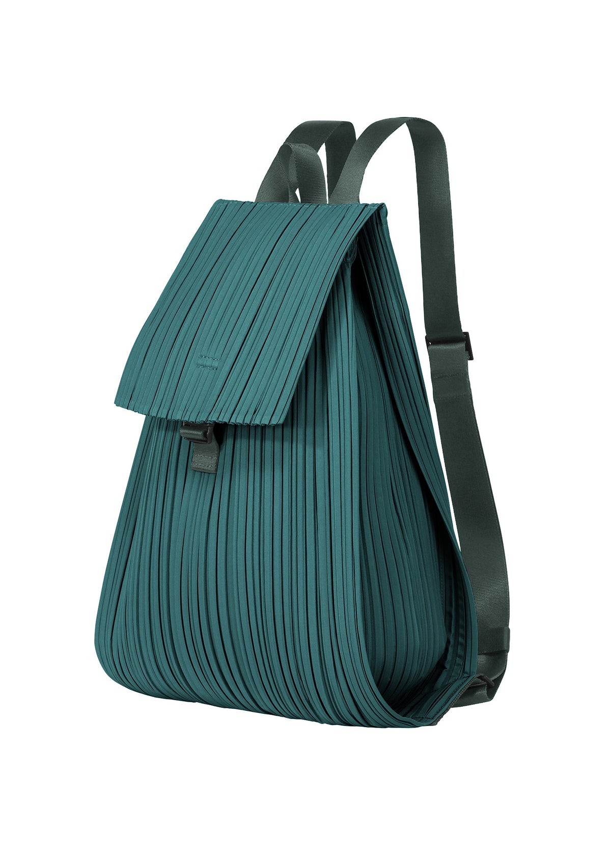 A detail shot of the PLEATS PLEASE ISSEY MIYAKE PLEATS KNAPSACK backpack.
