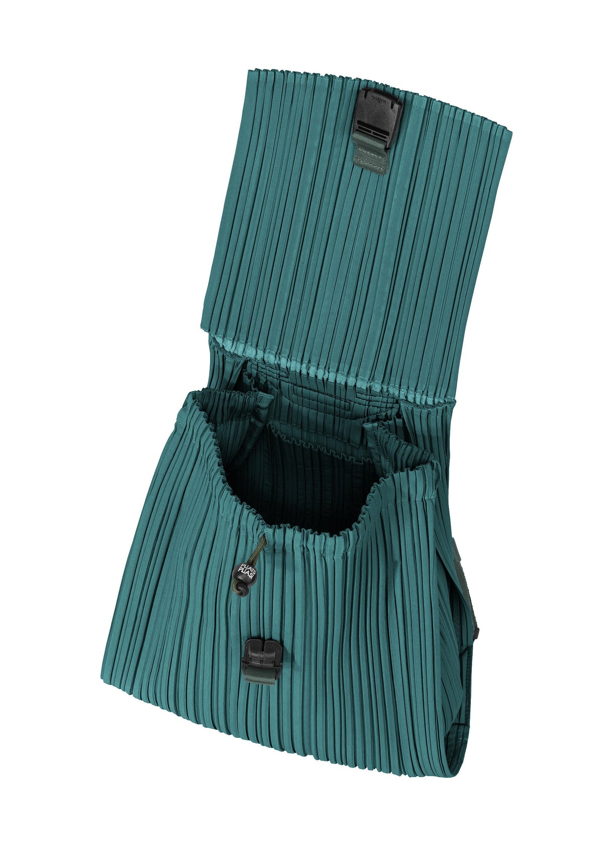 A detail shot of the PLEATS PLEASE ISSEY MIYAKE PLEATS KNAPSACK backpack.